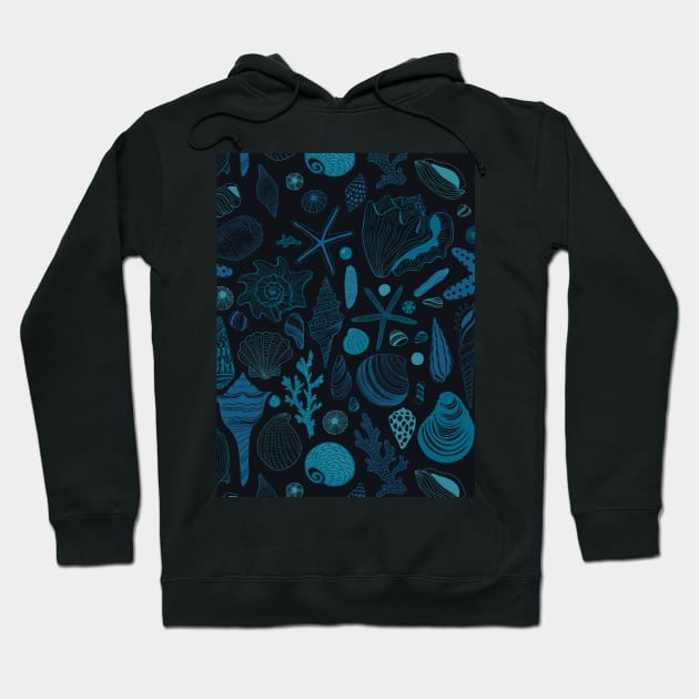 Sea shells on dark blue Hoodie by katerinamk